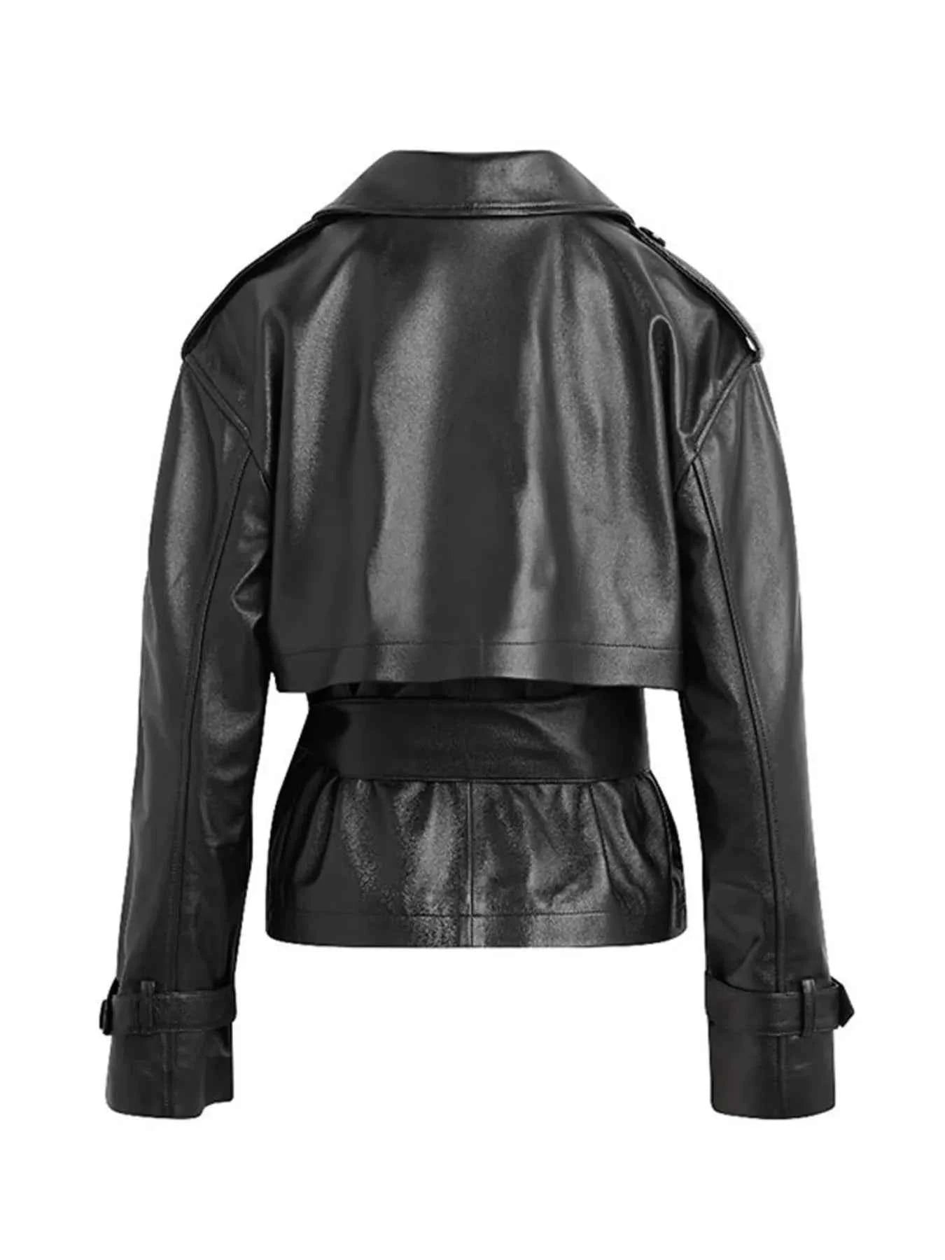 Trench-coat cuir ceinturé pour un style élégant et moderne - DevilShop