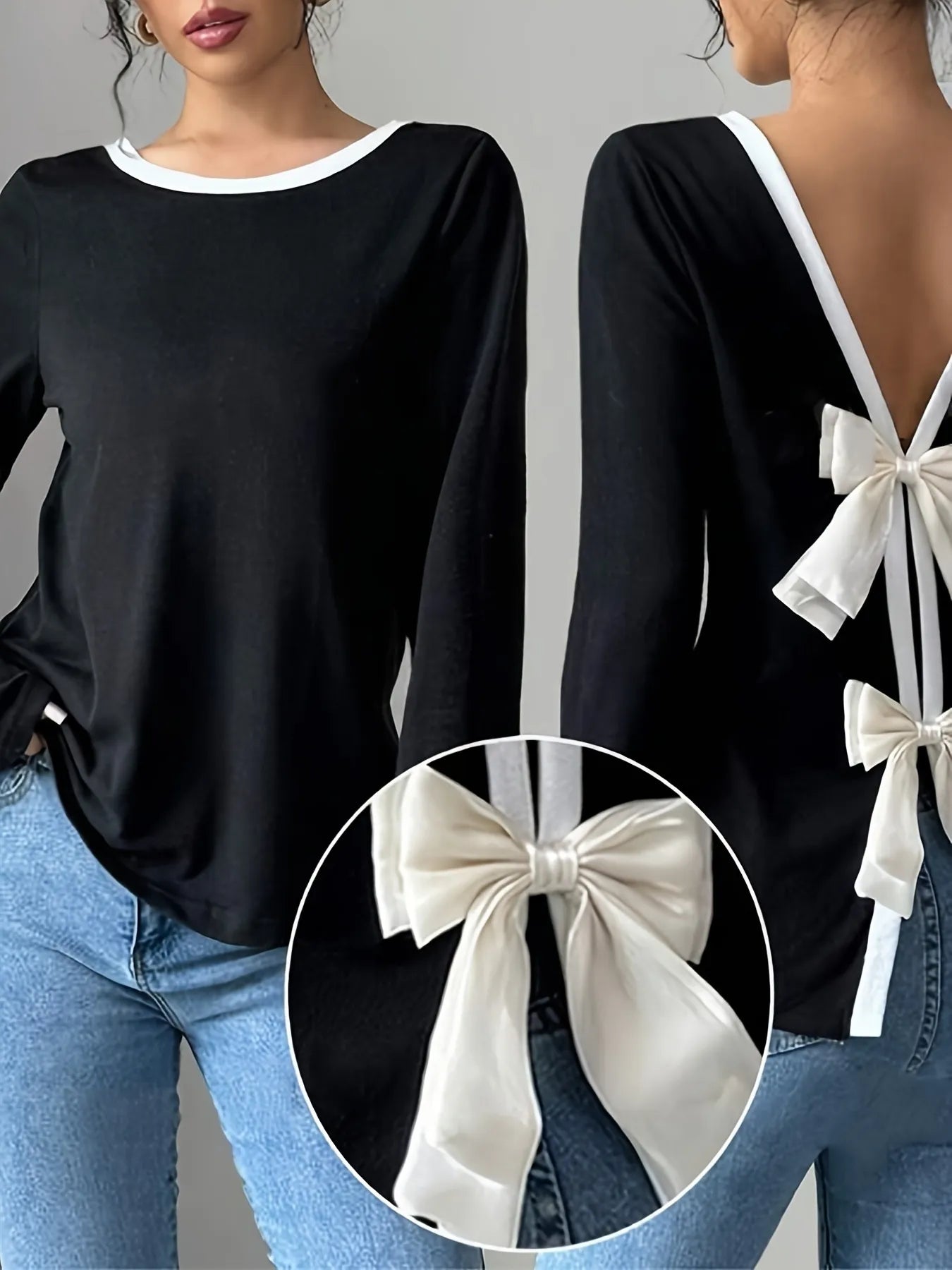 Long Sleeve Bow Tie Back T-Shirt - DevilShop