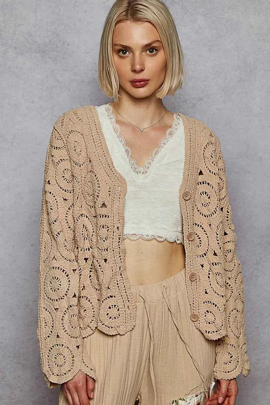 Cardigan au crochet boutonné pour un style élégant et décontracté - Votre essentiel mode - DevilShop