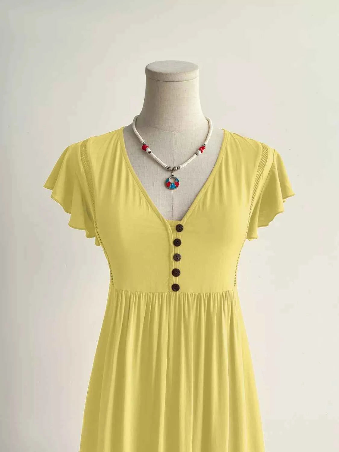 Flutter Sleeve Button Front Maxi Dress