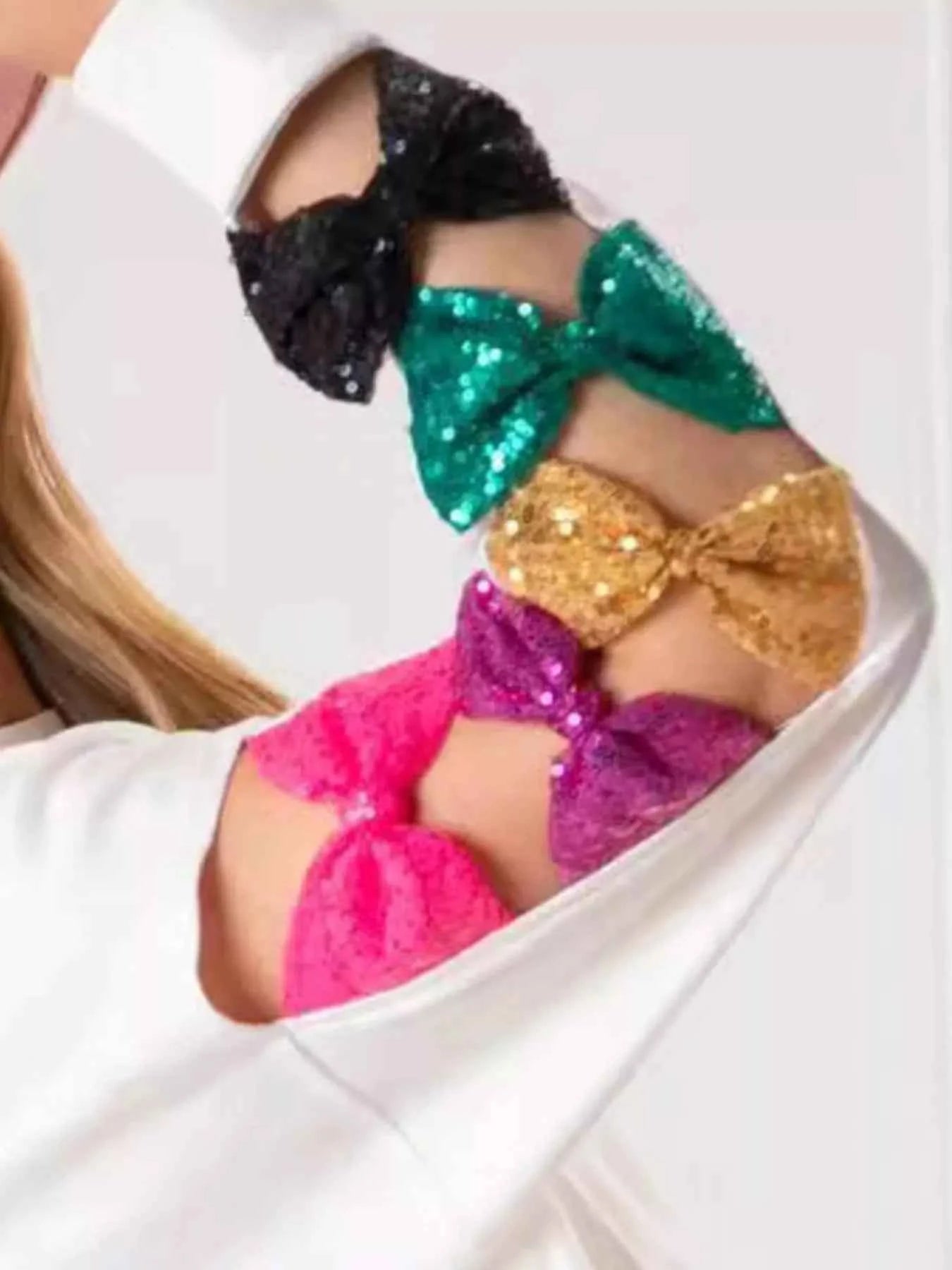 Sequin Bow Cutout Round Neck Sweatshirt