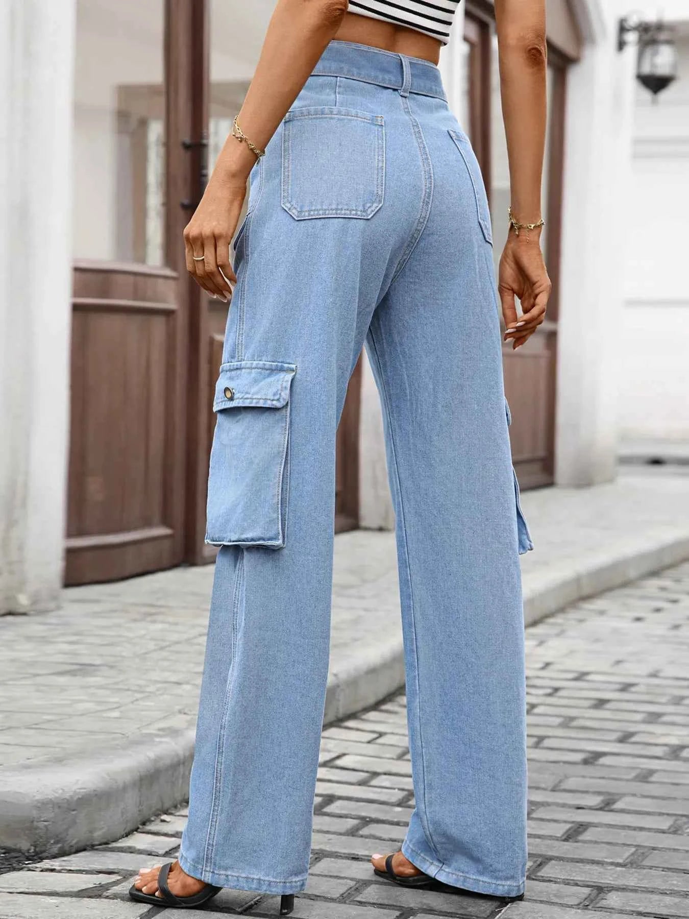 Jean cargo taille haute multi-poches - DevilShop