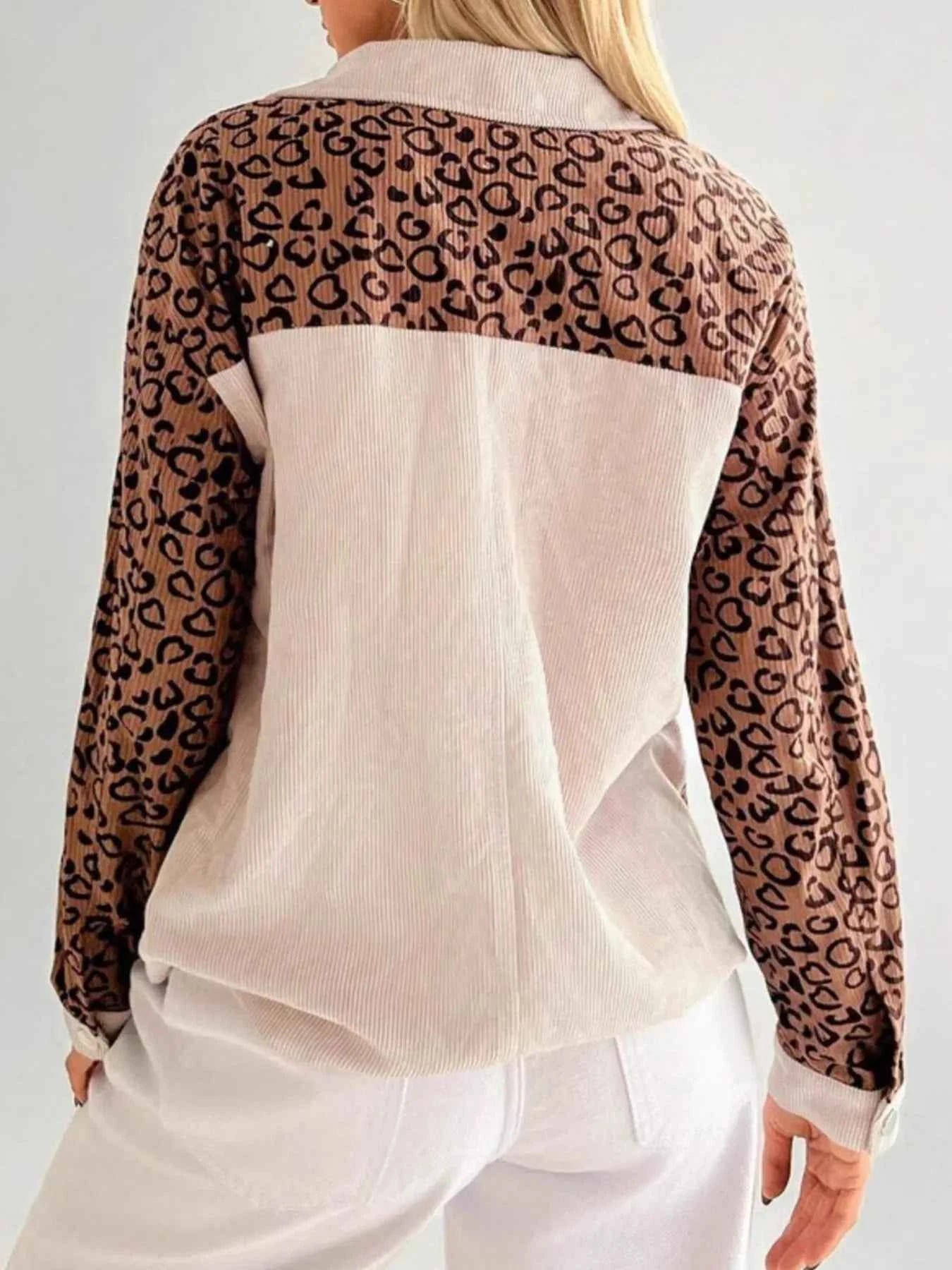 Leopard Long Sleeve Jacket with Chest Pockets - DevilShop
