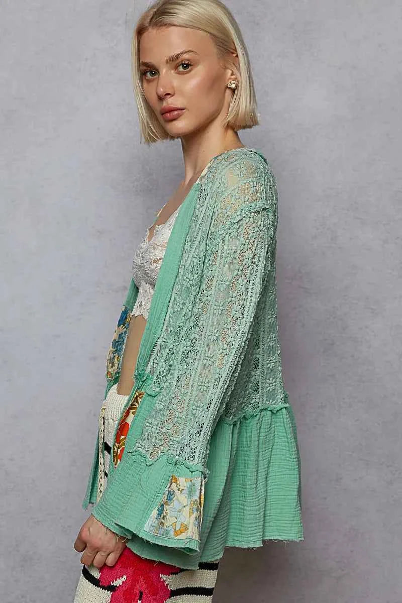 Cardigan dentelle élégant à ourlet à volants pour un style sophistiqué - DevilShop