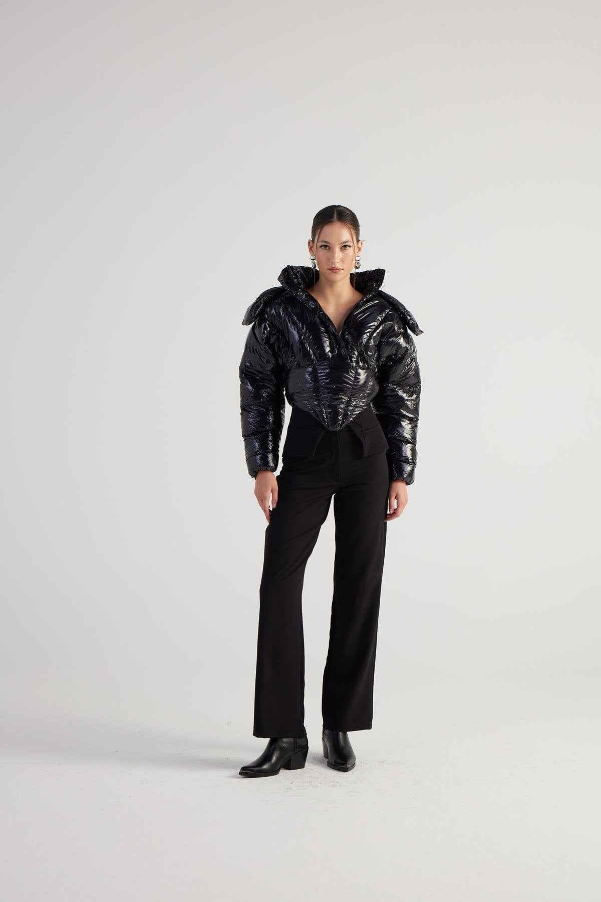 Aida Black Puffer Hooded Jacket