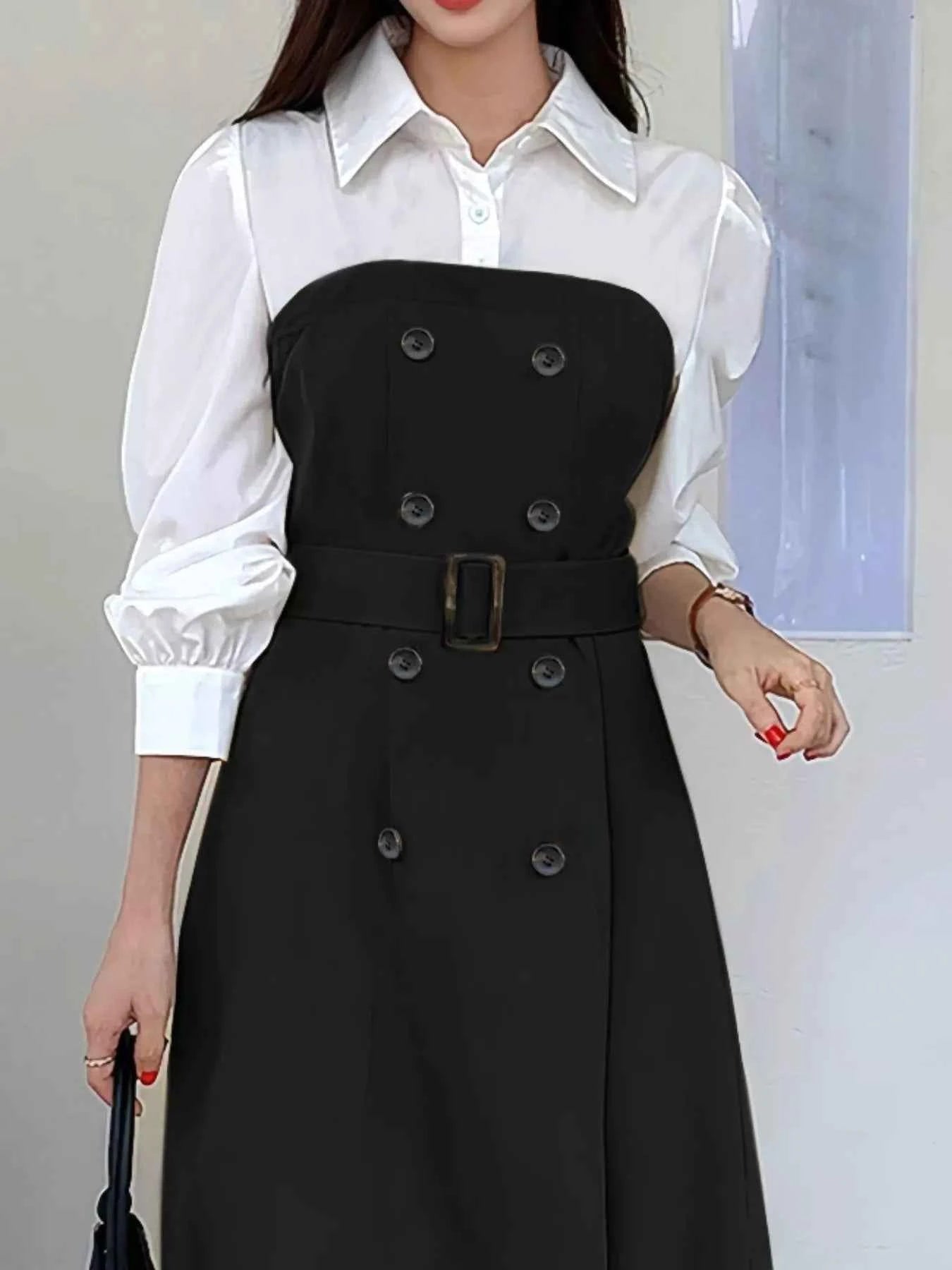 Two Tone Long Sleeve Collared Neck Dress