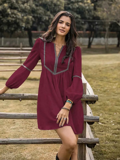 Long Sleeve Mini Dress with Contrast Trim