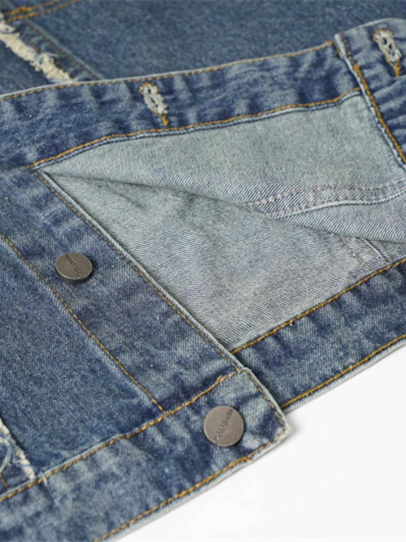 Veste en jean sans manches à boutonnage et ourlet brut - DevilShop