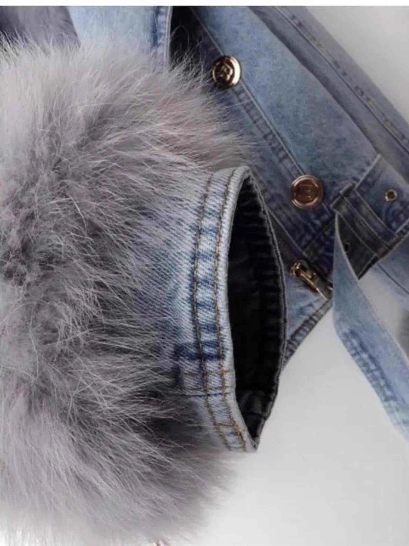 Full Size Faux Fur Collar Denim Jacket Plus Size