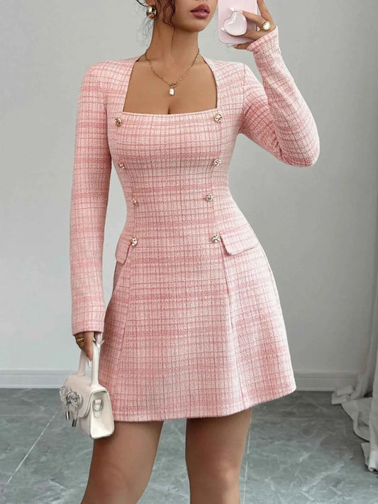 Square Neck Long Sleeve Dress - DevilShop