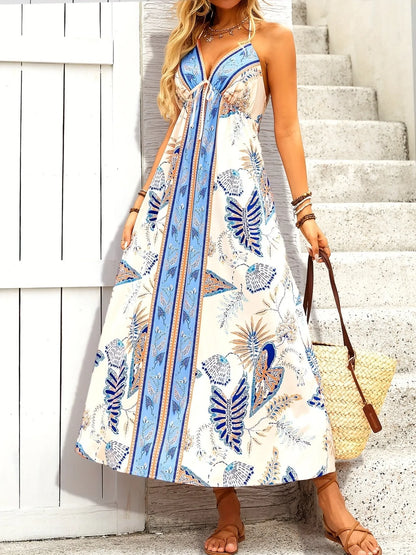 Printed Halter Neck Midi Dress - DevilShop