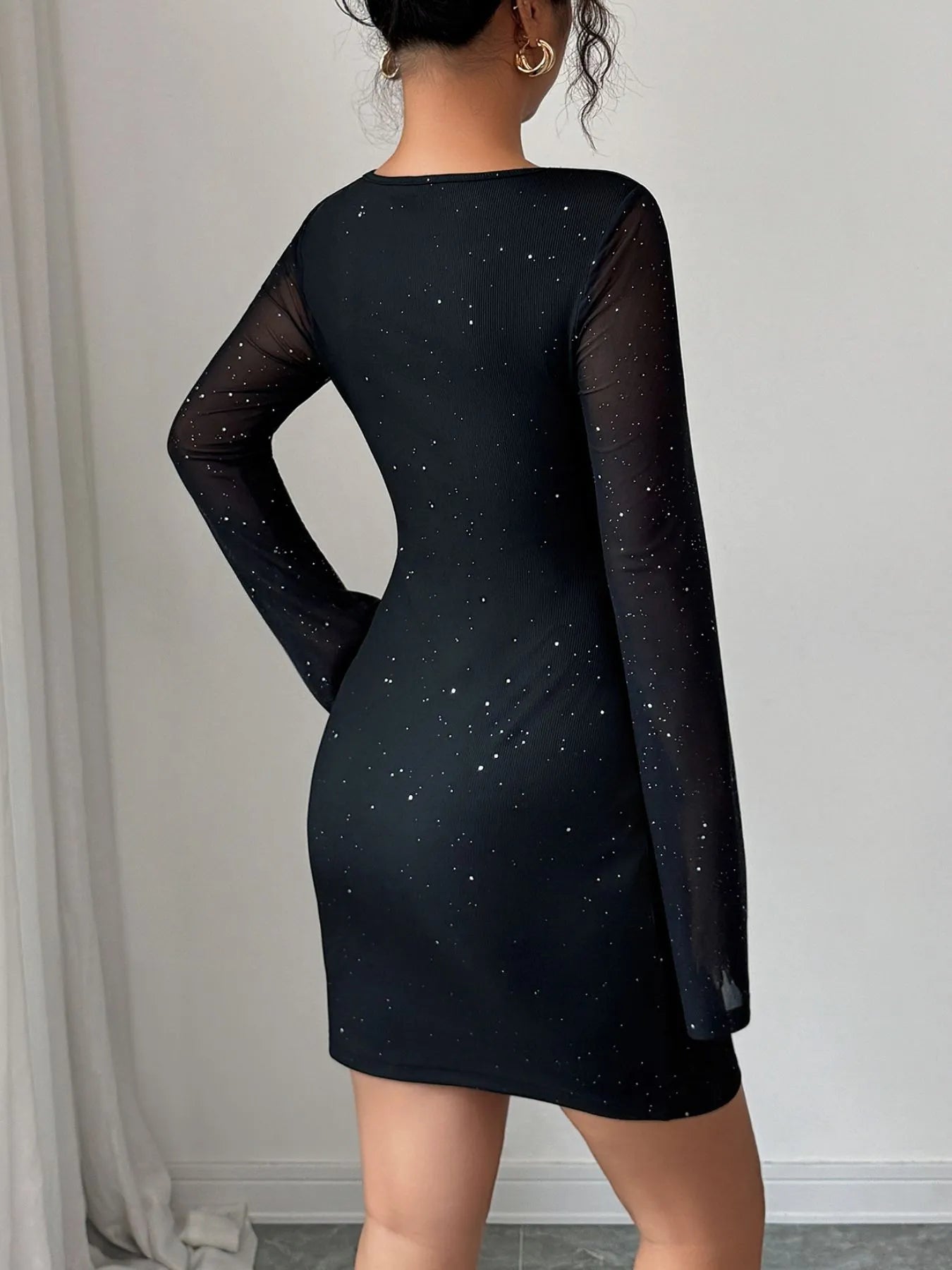 Glitter Cutout Long Sleeve Mini Dress - DevilShop