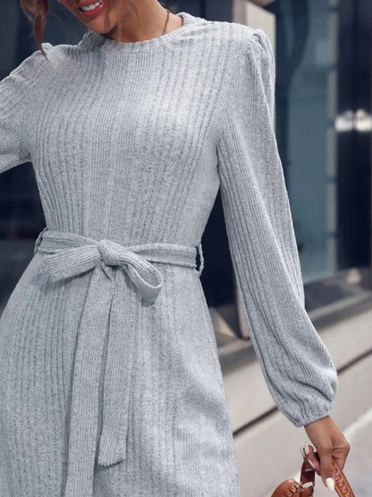 Ribbed Knit Long Sleeve Sweater Dress - DevilShop