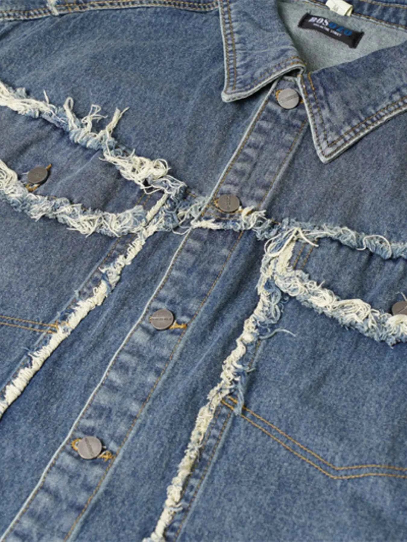 Veste en jean sans manches à boutonnage et ourlet brut - DevilShop