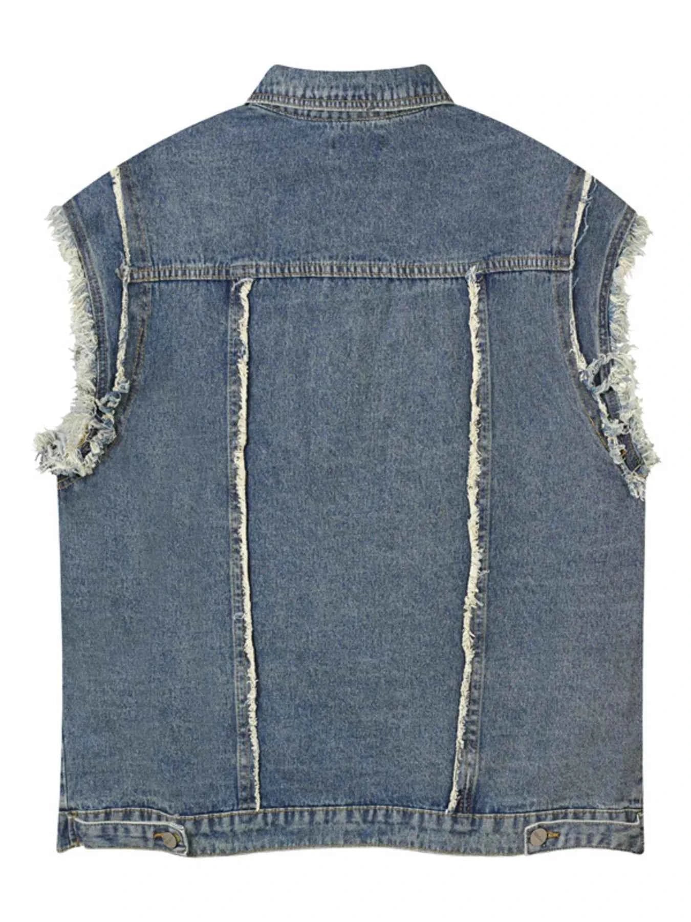 Veste en jean sans manches à boutonnage et ourlet brut - DevilShop