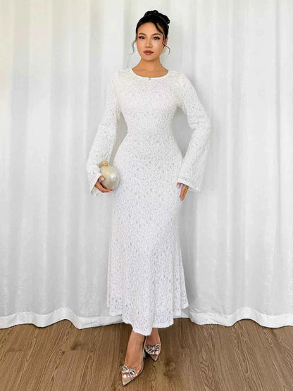 Lace Round Neck Flare Sleeve Dress