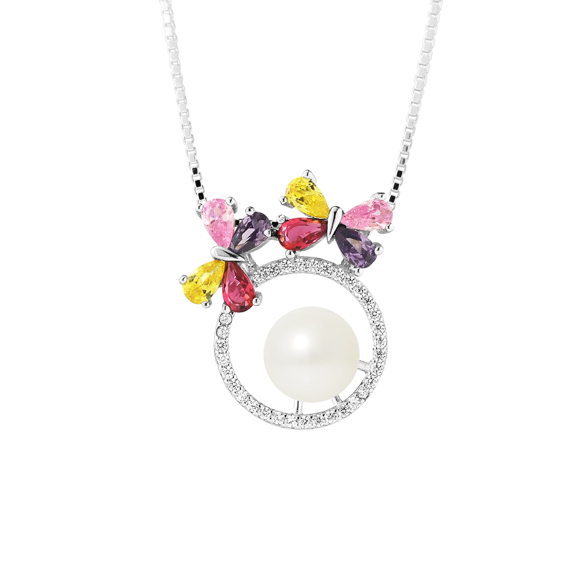 PERLINEA- Collier Flowers- Perle de Culture d'Eau Douce- Diamètre 9-10 mm Blanc- Bijou Femme- Argent 925 Millièmes - DevilShop