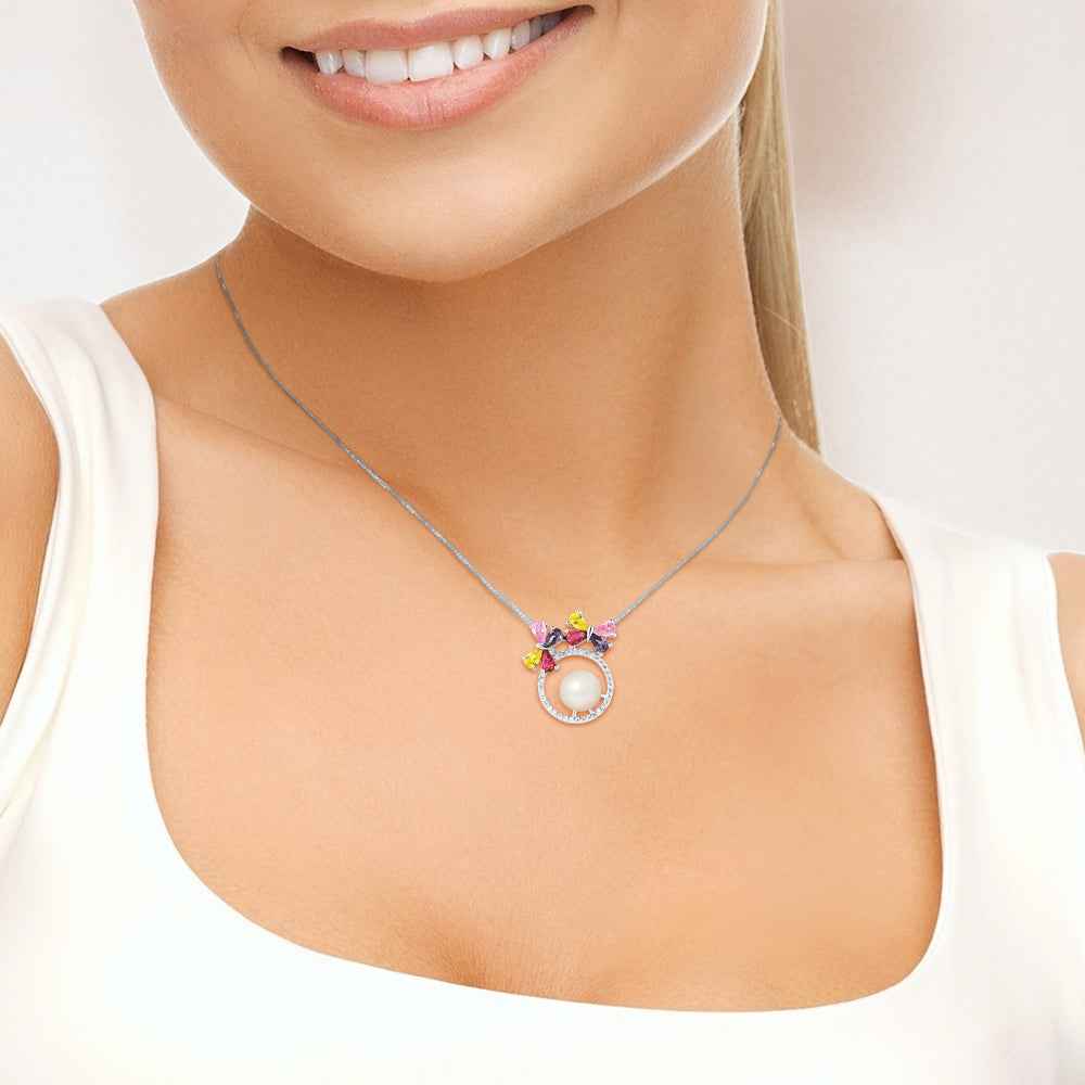 PERLINEA- Collier Flowers- Perle de Culture d'Eau Douce- Diamètre 9-10 mm Blanc- Bijou Femme- Argent 925 Millièmes - DevilShop