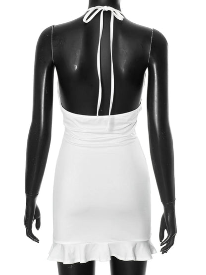 Ruffled Hem Halter Neck Mini Dress - DevilShop