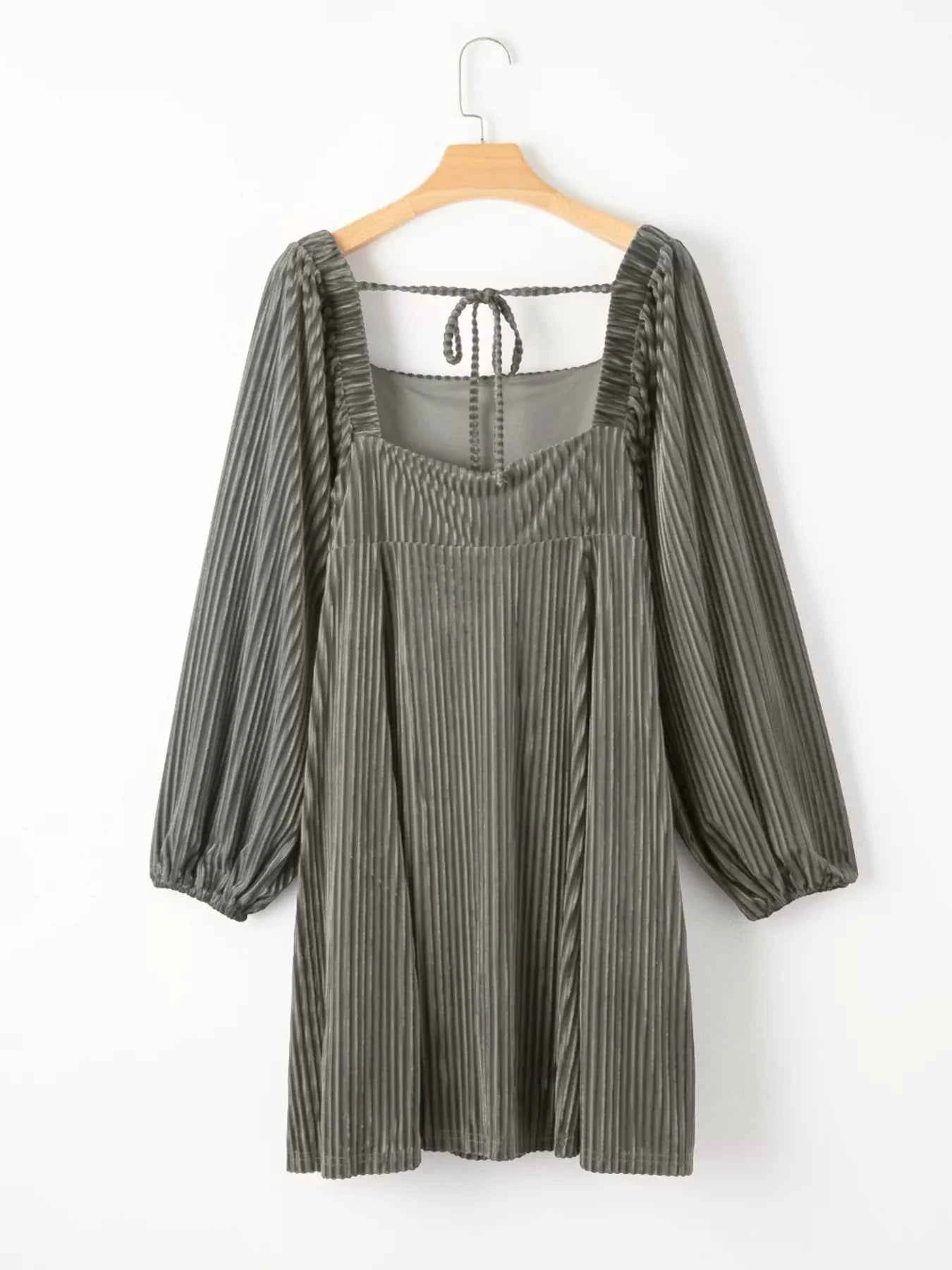 Tie Back Square Neck Velvet Babydoll Dress