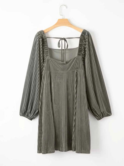 Tie Back Square Neck Velvet Babydoll Dress