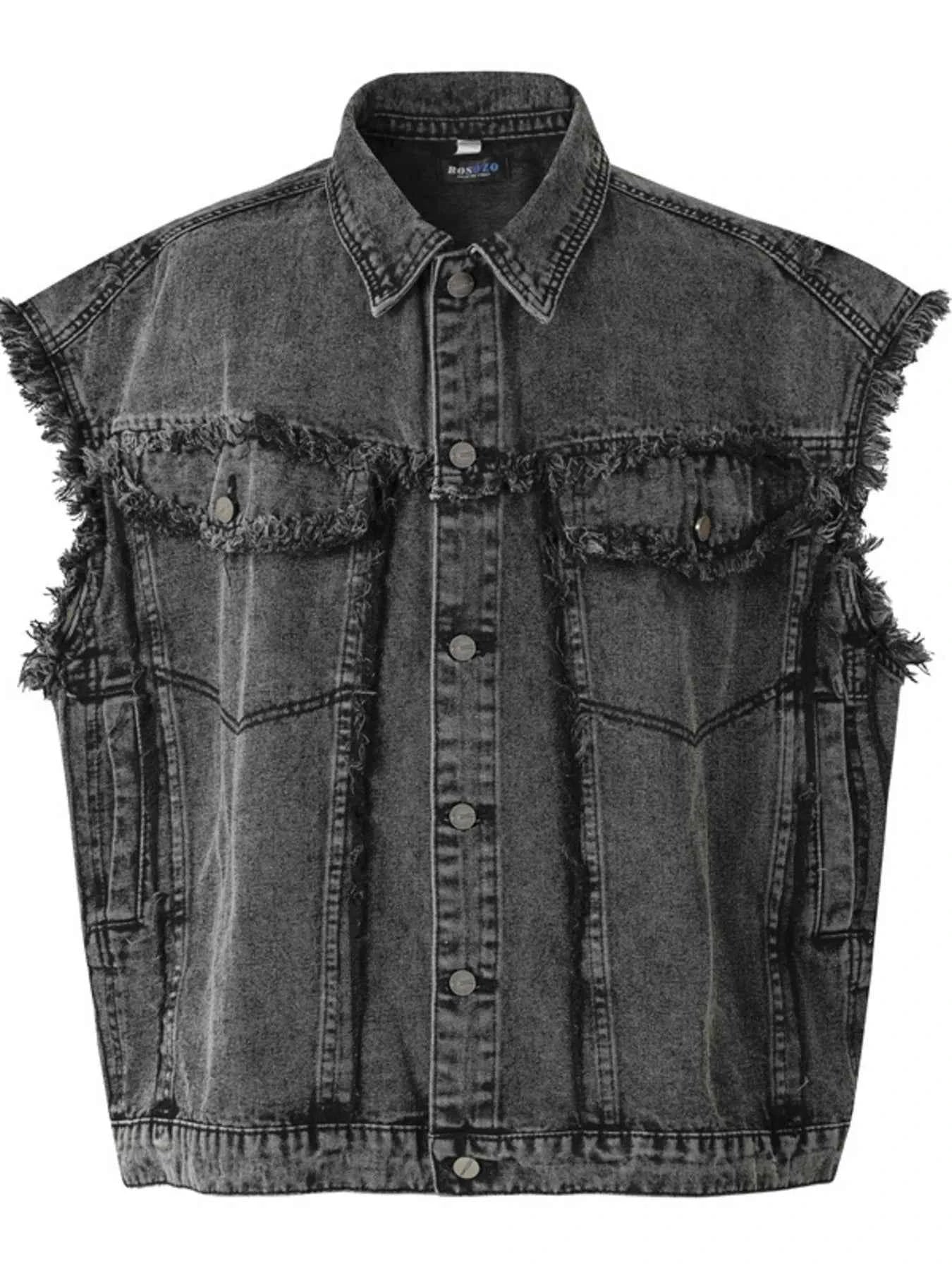Veste en jean sans manches à boutonnage et ourlet brut - DevilShop
