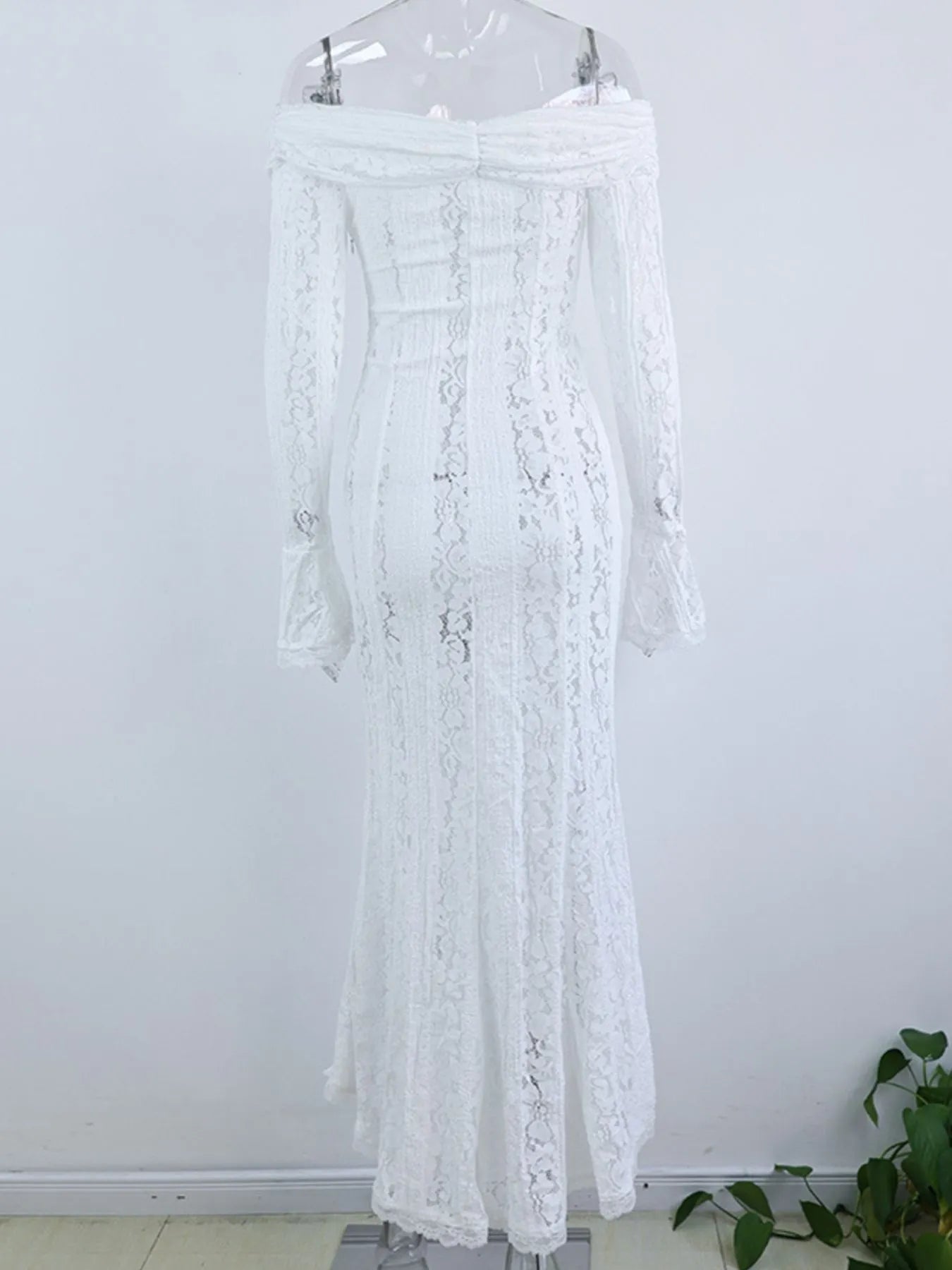 Lace Off-Shoulder Flounce Sleeve Maxi Dress - DevilShop