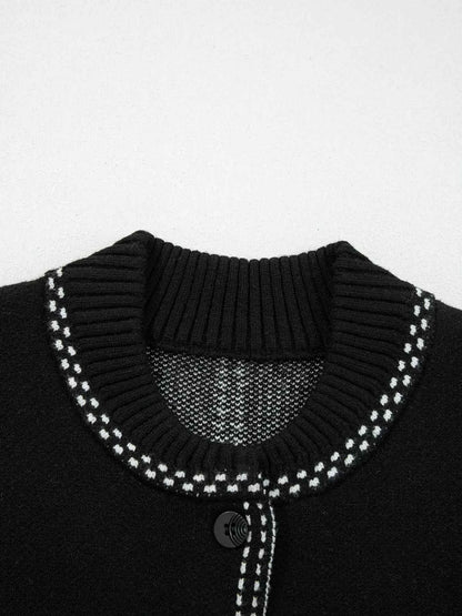Contrast Trim Button up Sweater Cardigan