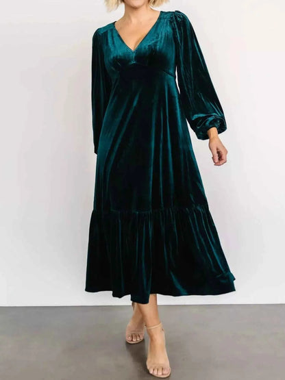 Velvet Tiered Long Sleeve Midi Dress