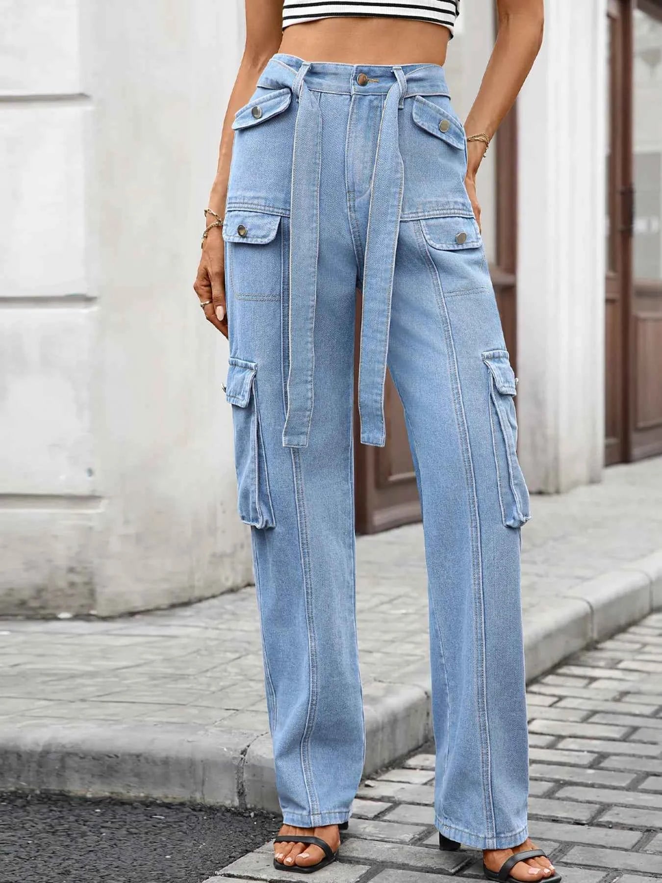 Jean cargo taille haute multi-poches - DevilShop