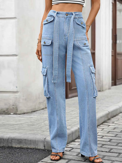Jean cargo taille haute multi-poches - DevilShop