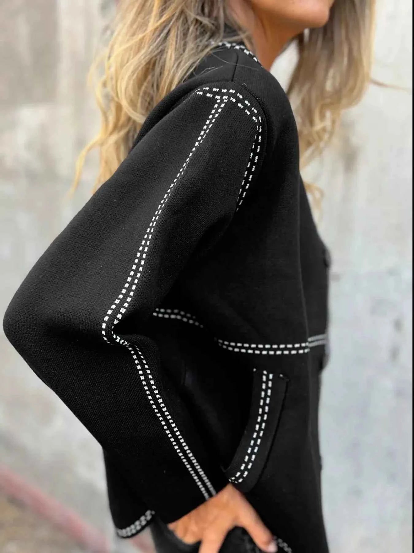 Contrast Trim Button up Sweater Cardigan