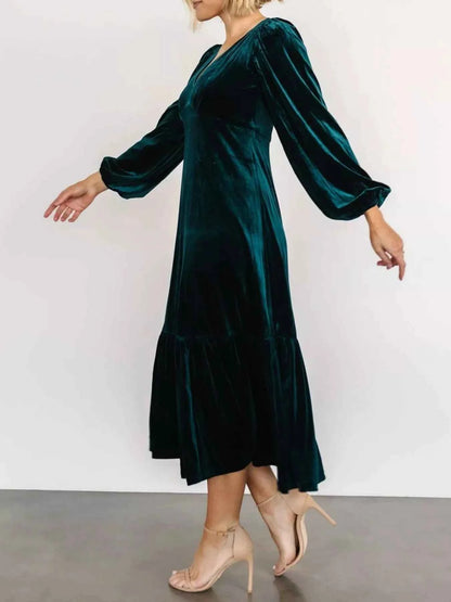 Velvet Tiered Long Sleeve Midi Dress