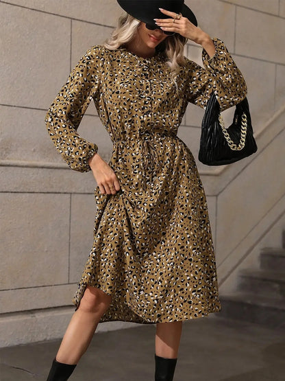 Printed Long Sleeve Midi Dress - DevilShop