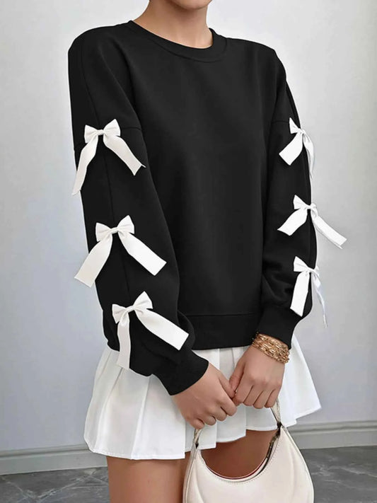 Sweat-shirt à col rond et manches à nœuds - DevilShop