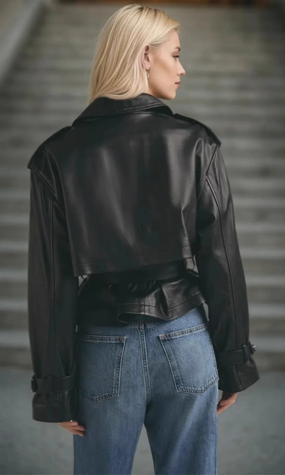 Trench-coat cuir ceinturé pour un style élégant et moderne - DevilShop