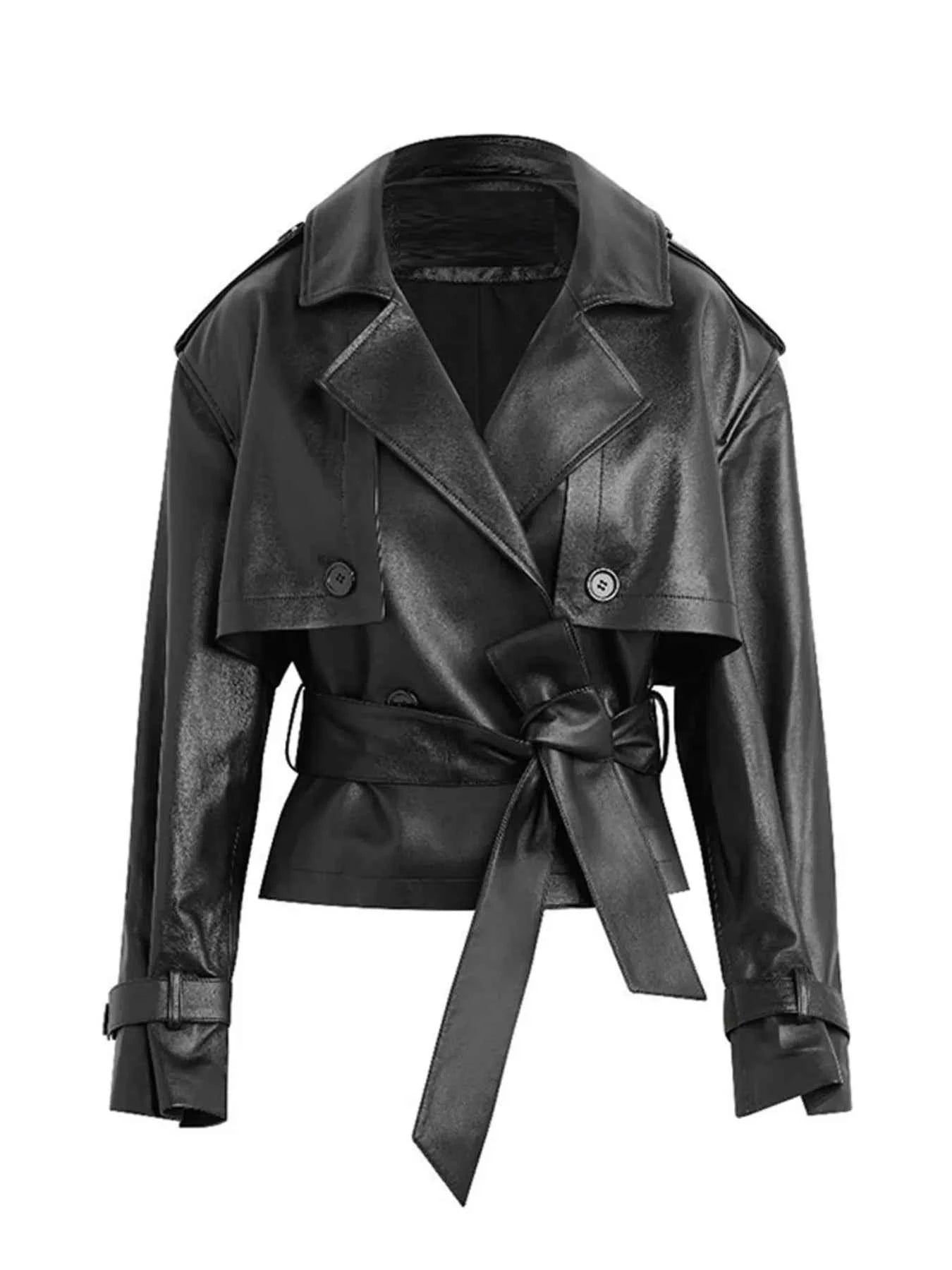 Trench-coat cuir ceinturé pour un style élégant et moderne - DevilShop