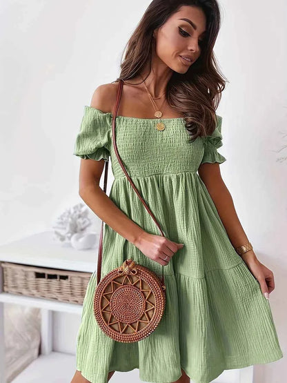 Robe à volants épaules dénudées avec manches courtes - DevilShop