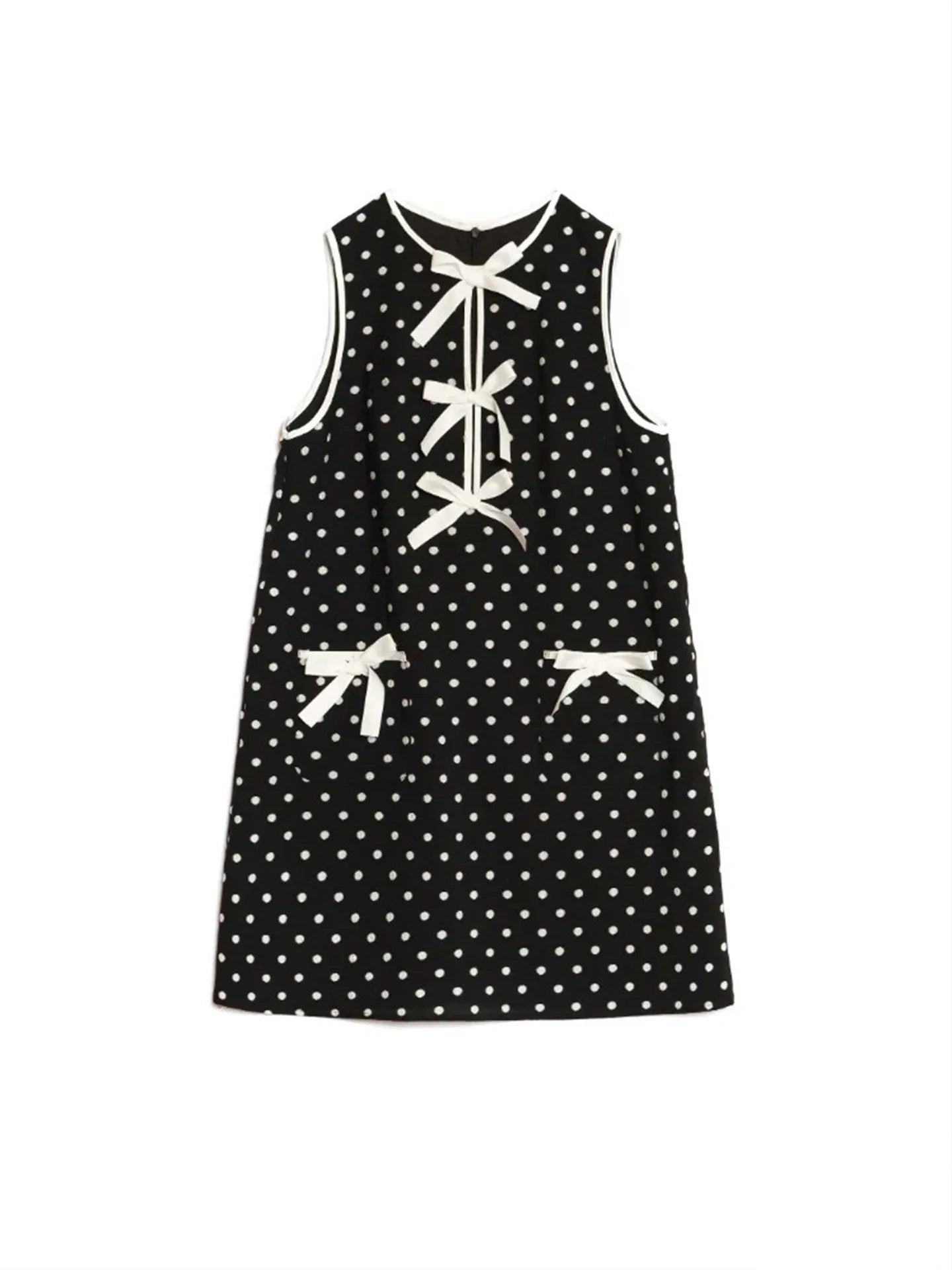Bow Front Polka Dot Sleeveless Dress - DevilShop