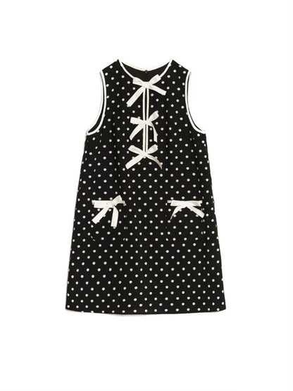 Bow Front Polka Dot Sleeveless Dress - DevilShop