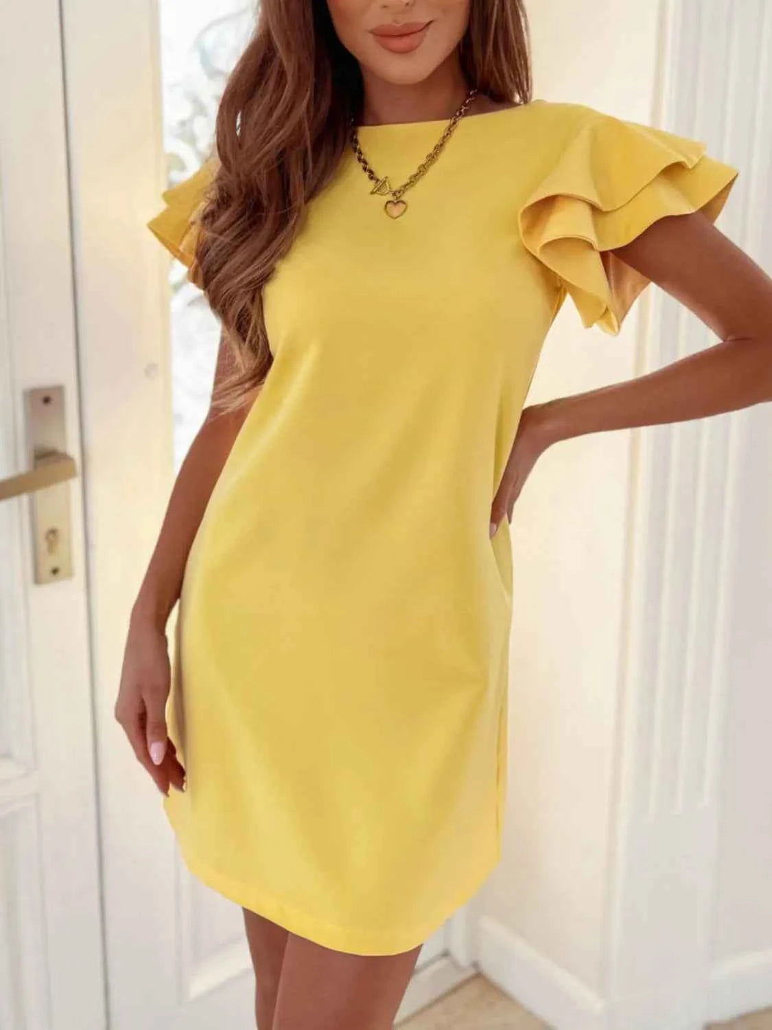 Ruffled Layered Short Sleeve Mini Dress - DevilShop