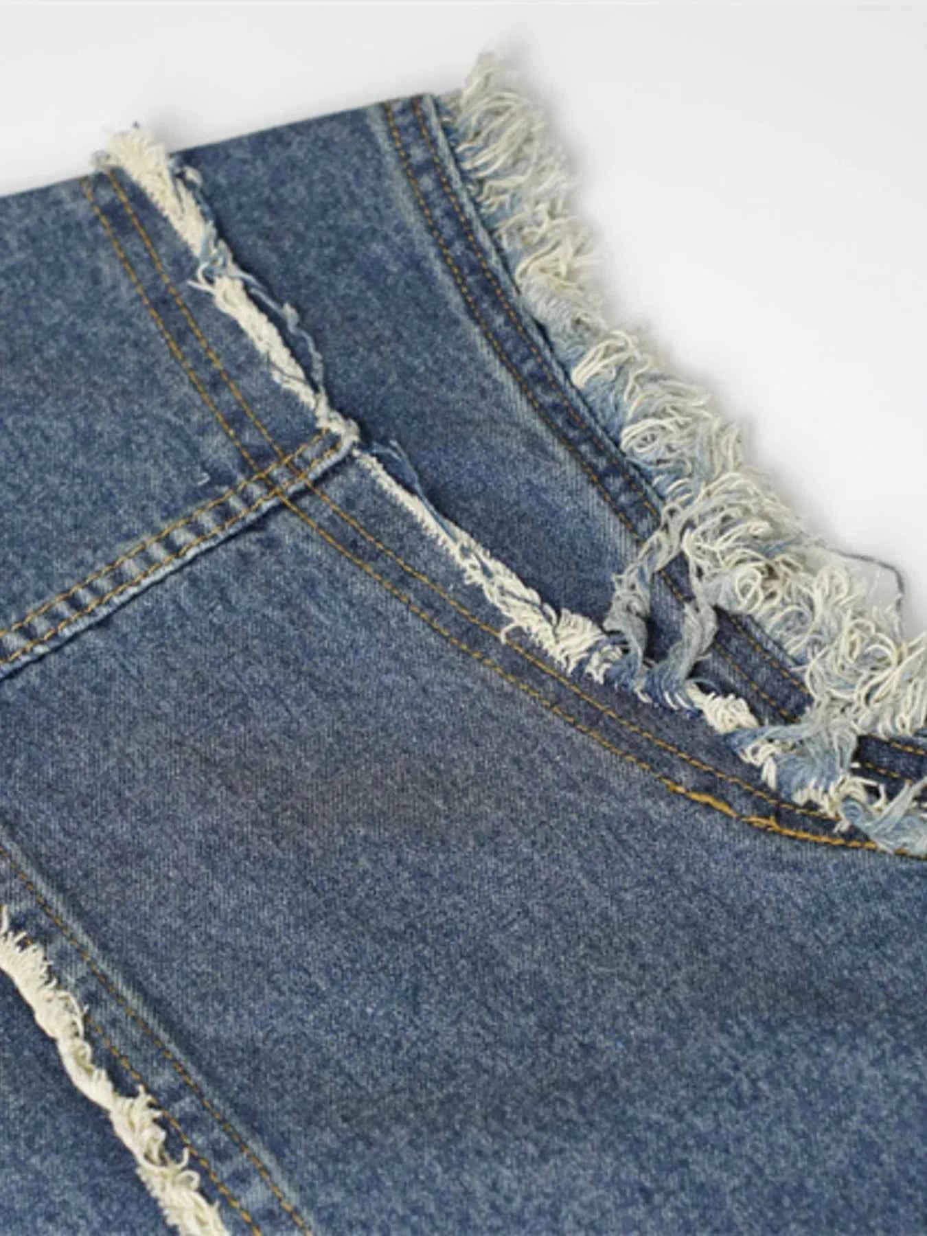 Veste en jean sans manches à boutonnage et ourlet brut - DevilShop