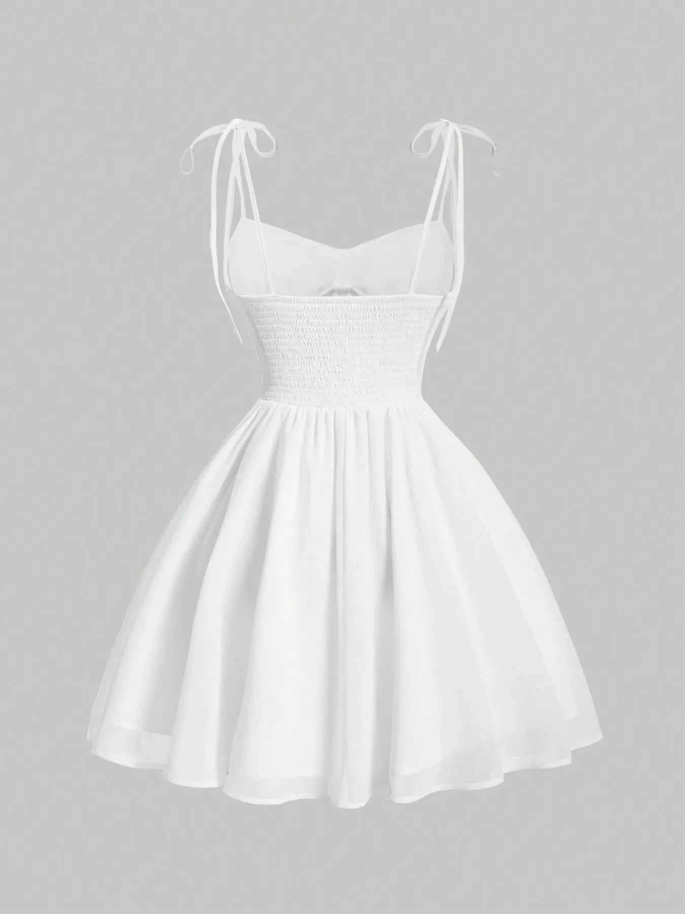 Tie-Shoulder Sweetheart Neck Mini Dress - DevilShop