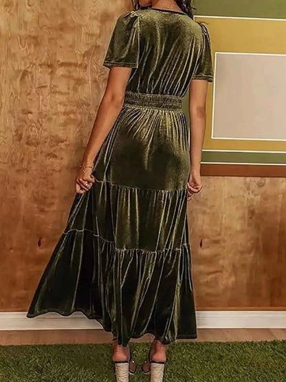 Velvet Tiered Short Sleeve Maxi Dress