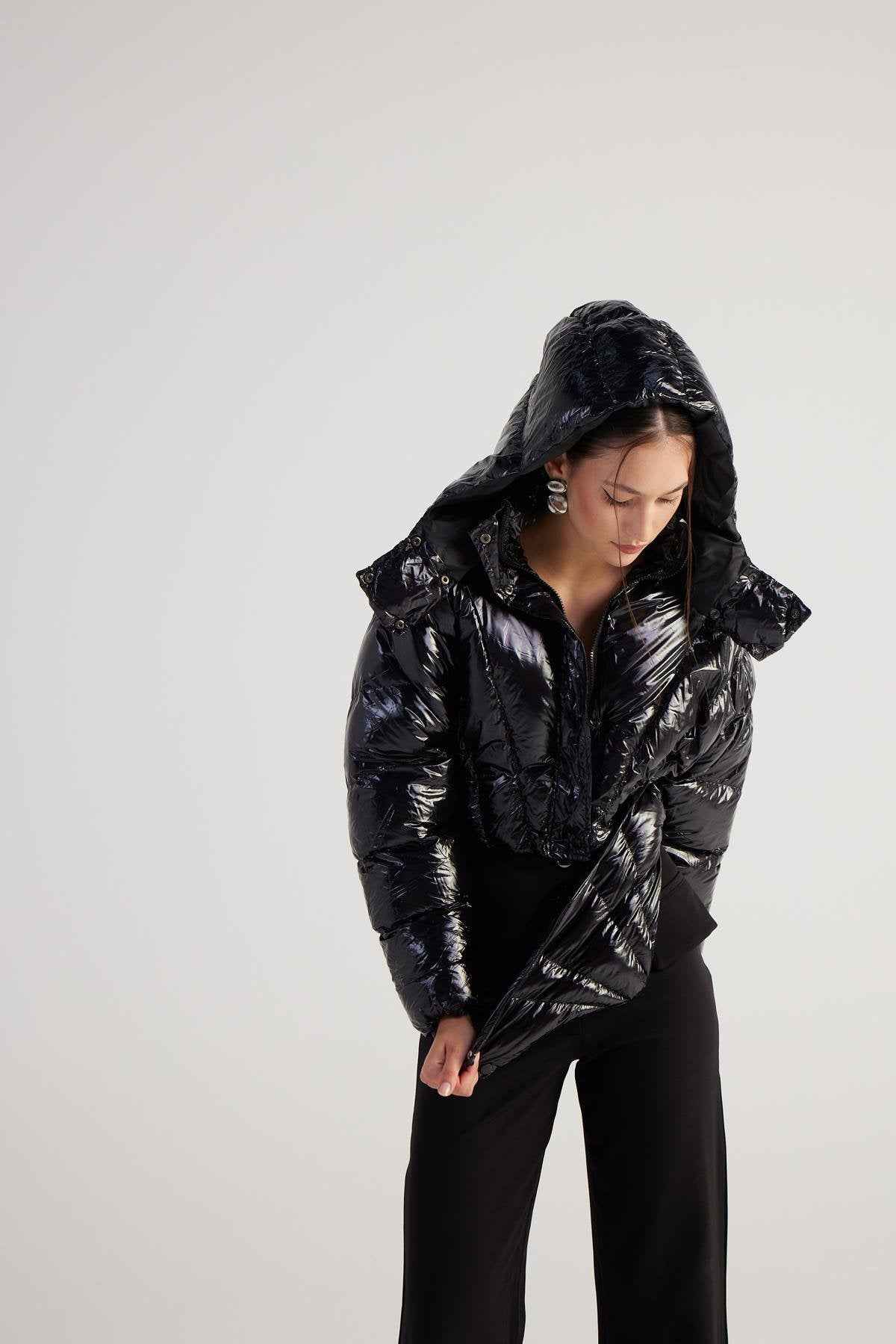 Aida Black Puffer Hooded Jacket