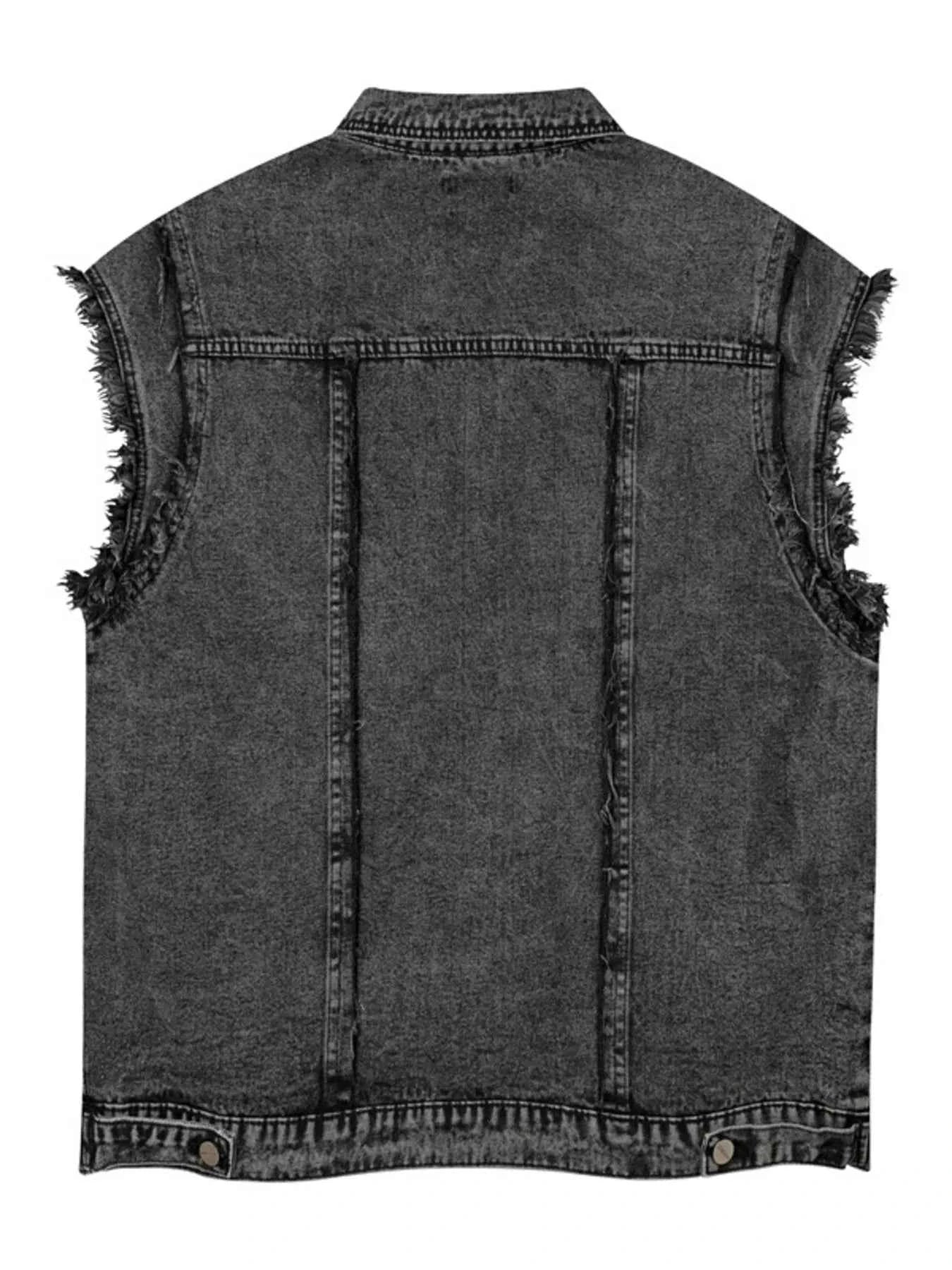 Veste en jean sans manches à boutonnage et ourlet brut - DevilShop