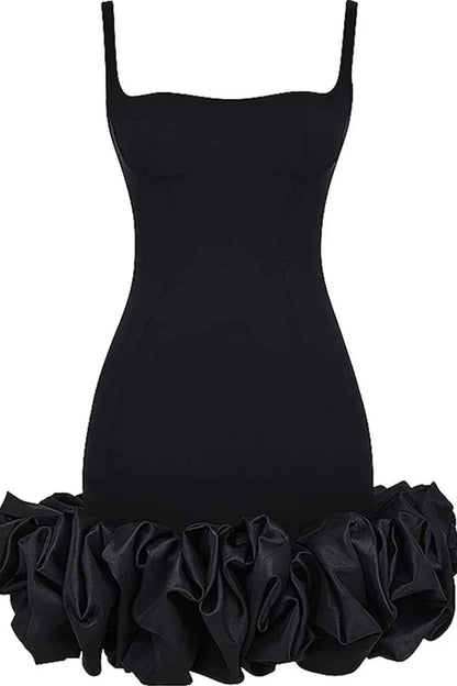 Ruched Square Neck Sleeve Mini Dress - DevilShop