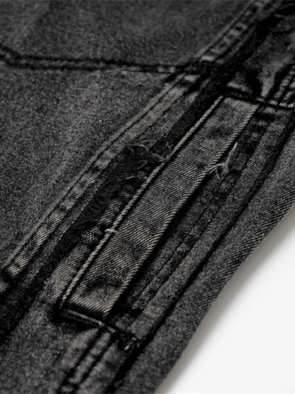 Veste en jean sans manches à boutonnage et ourlet brut - DevilShop