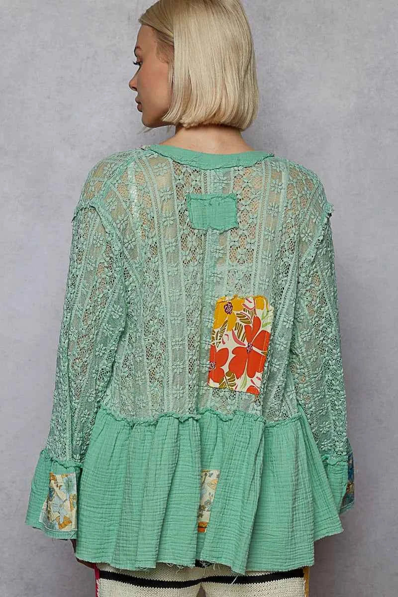 Cardigan dentelle élégant à ourlet à volants pour un style sophistiqué - DevilShop