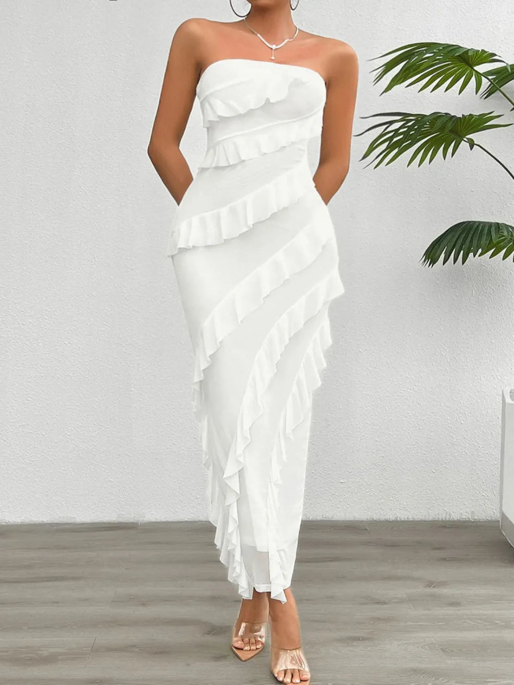 Devine Ruffled Slit Back Tube Maxi Dress - DevilShop